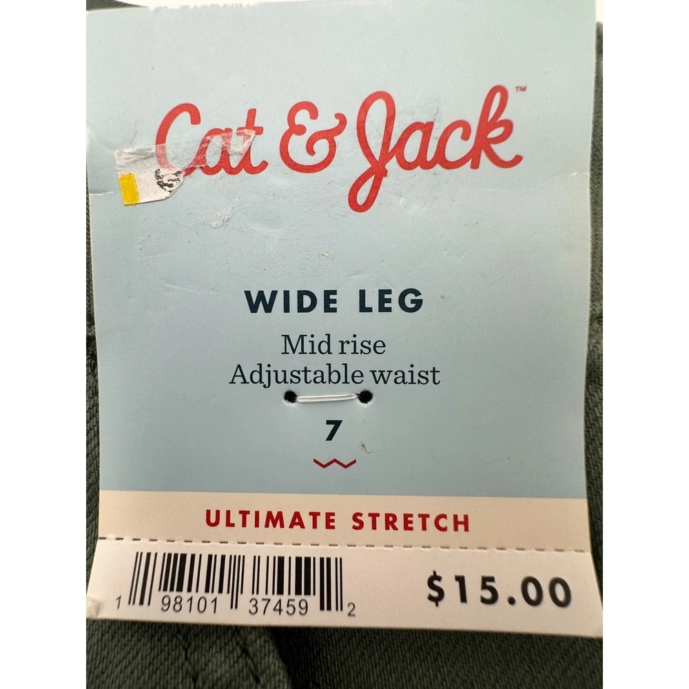 Cat and Jack Girls Wide Leg Stretch Pants Size 7 Green Adjustable Waist NWT